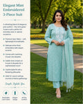 Elegant Mint Embroidered 3-Piece Suit