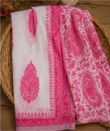 Elegant White & Pink Printed 3-Piece Suit