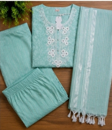 Elegant Mint Embroidered 3-Piece Suit
