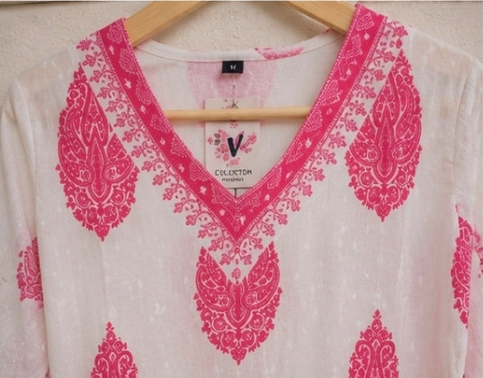 Elegant White & Pink Printed 3-Piece Suit