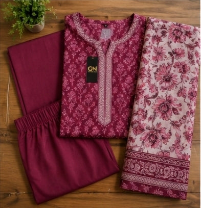 Elegant Maroon Printed 3-Piece Suit