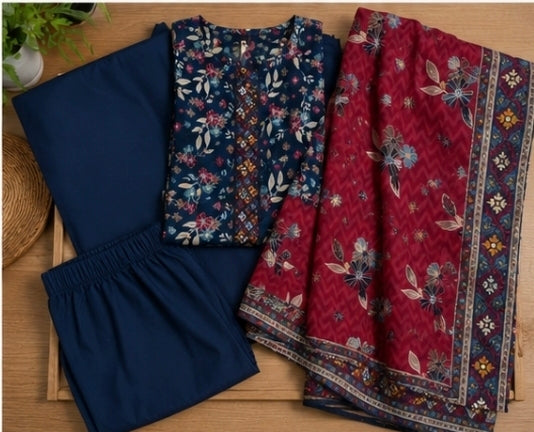 Elegant Navy Floral 3-Piece Suit