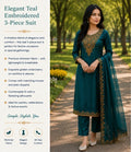 Elegant Teal Embroidered 3-Piece Suit